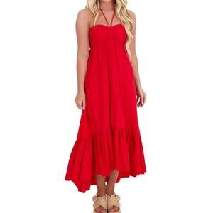 NEW DAY + MOON ruched halter midi dress in flame red